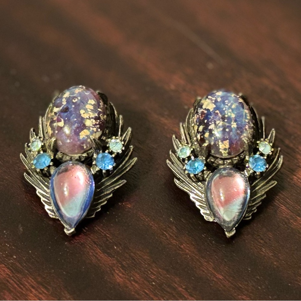 Vintage Florenza Dragons Breath Clip-On Earrings Signed BEAUTIFUL